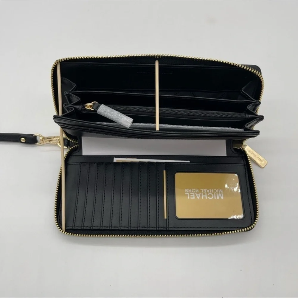 Michael Kors Large Continental Wallet Wristlet Leather Rich Black